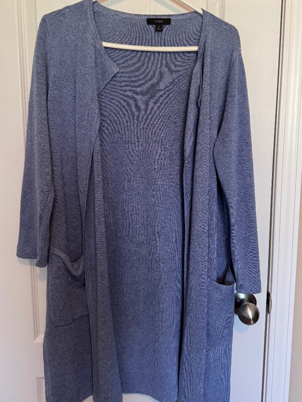 J Crew Juliette Open Front Long Cardigan Sweater Small Blue Linen Blend
